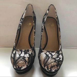 Sexy Black and Nude Lace Colin Stuart Stilettos